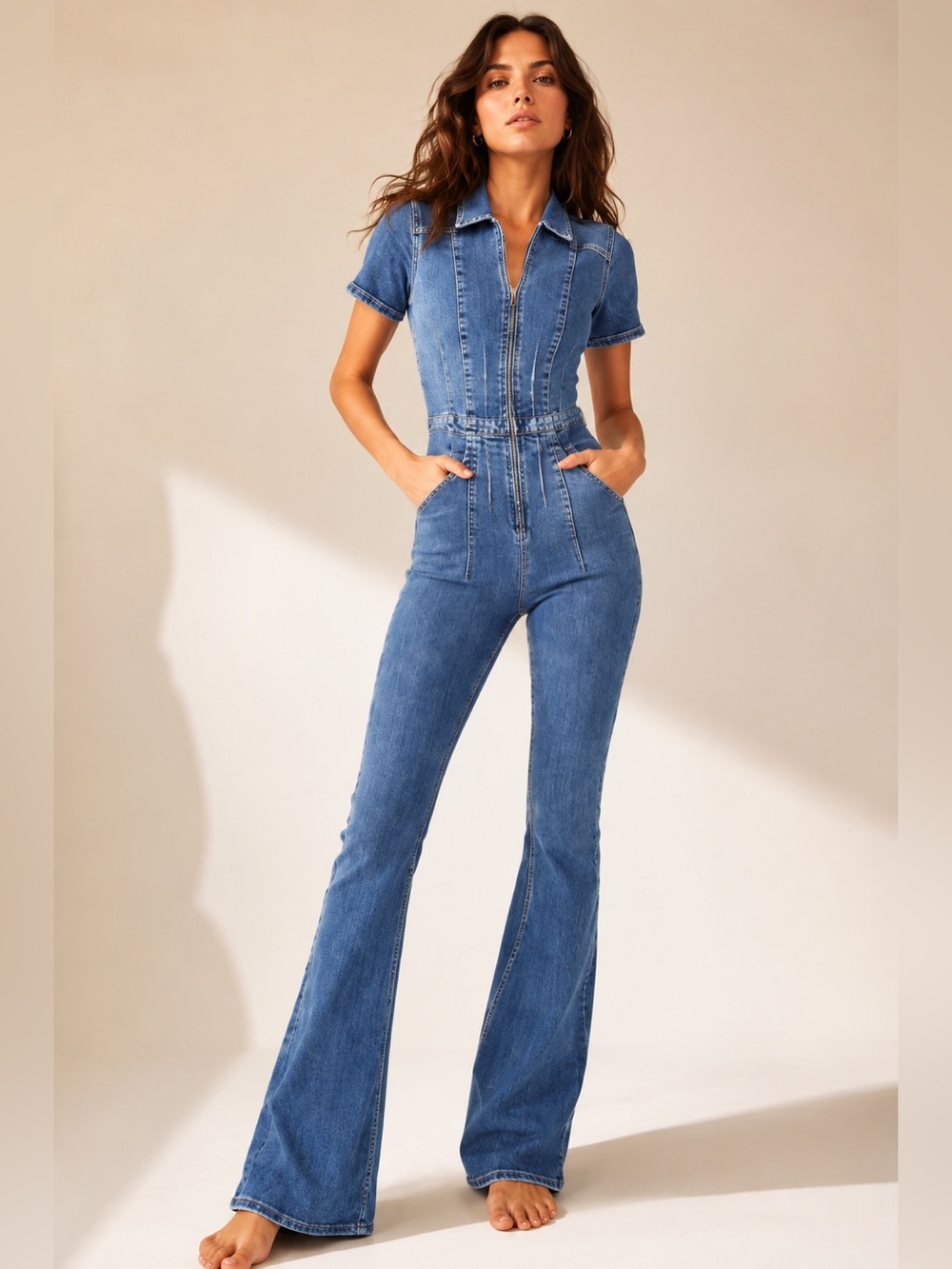 We The Free Denim Zip Front Jumpsuit — Size Large